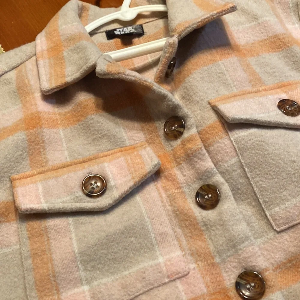 Star Wars Kids Mandalorian Plaid Grogu Flannel Shacket Button Down Sz 7/8 M